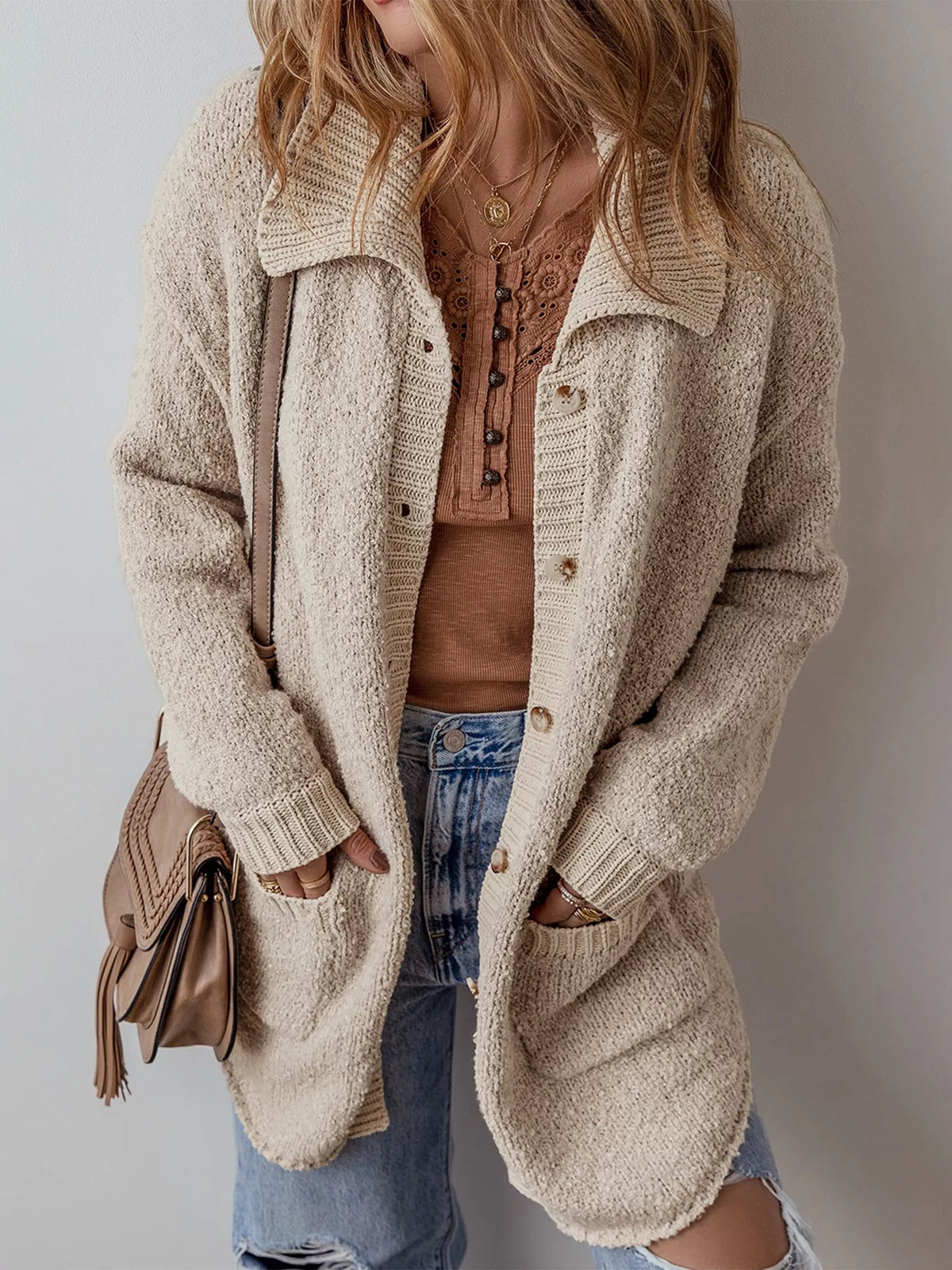 Button-Up Cardigan with Pockets