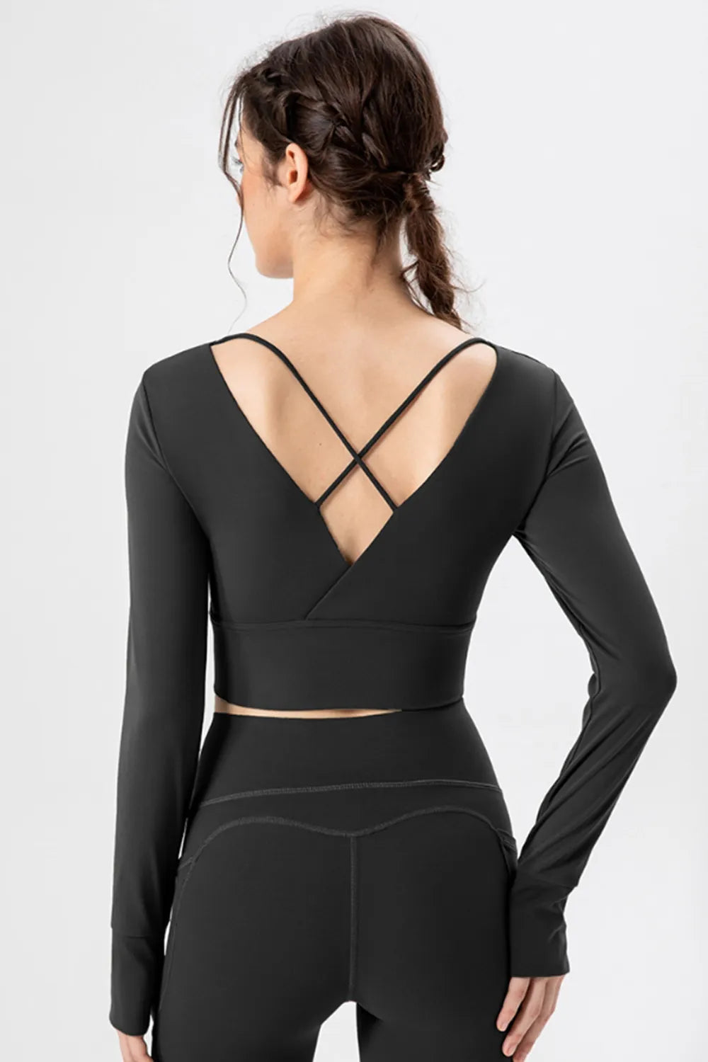 Square Neck Crisscross Active T-Shirt - Ladyez