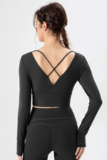 Square Neck Crisscross Active T-Shirt - Ladyez