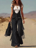 Fringe Detail Flare Leg Overalls