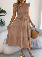 Smocked Ruffled Cap Sleeve Dress