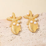 Ocean Starfish Shell Synthetic Pearl Drop Earrings