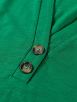 Solid Color Button V Neck Long Sleeve Top