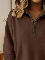 Full Size Half Zip Dropped Shoulder Sweater Plus Size