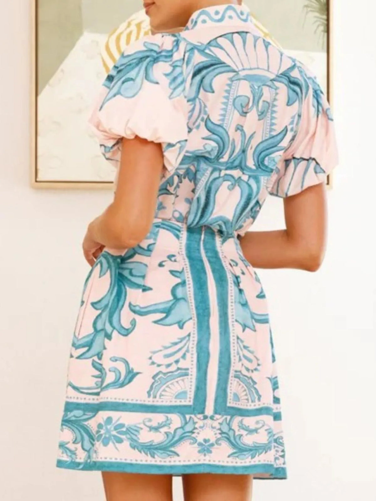 Puff Sleeve Printed Top and Zip Back Skirt Set - Ladyez