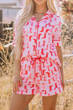 Cowgirl Boots Printed Shirt and Shorts Set - Ladyez