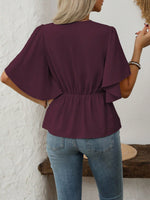 V-Neck Flutter Sleeve Blouse