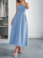 Strapless A-Line Midi Dress with Pockets - Ladyez