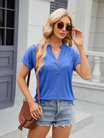 Florira Notched Short Sleeve T-Shirt - Ladyez