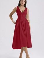V-Neck Sleeveless Midi Dress