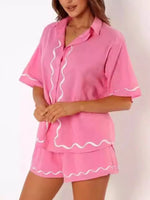 Button Down Contrast Trim Shirt and Shorts Set