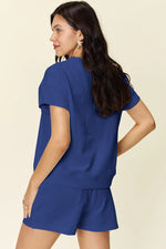 Double Take Full Size Texture Short Sleeve T-Shirt and Drawstring Shorts Set - Ladyez
