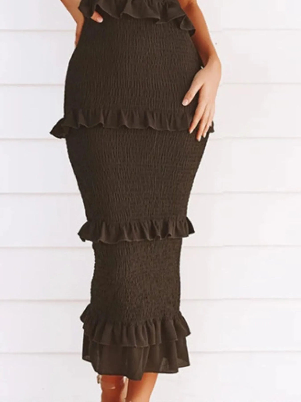 Smocked Ruffled Midi Cami Dress - Ladyez