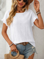 Mandy Eyelet Round Neck Short Sleeve Top - Ladyez