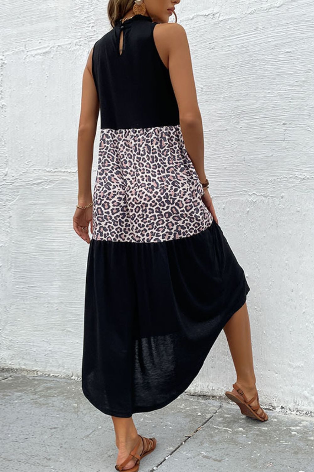 Perfee Leopard Contrast Sleeveless Maxi Dress - Ladyez