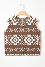 Western Geometric Pattern Sleeveless Knit Sweater Vest