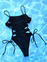 Cutout Lace-Up Spaghetti Strap One-Piece Swimsuit - Ladyez