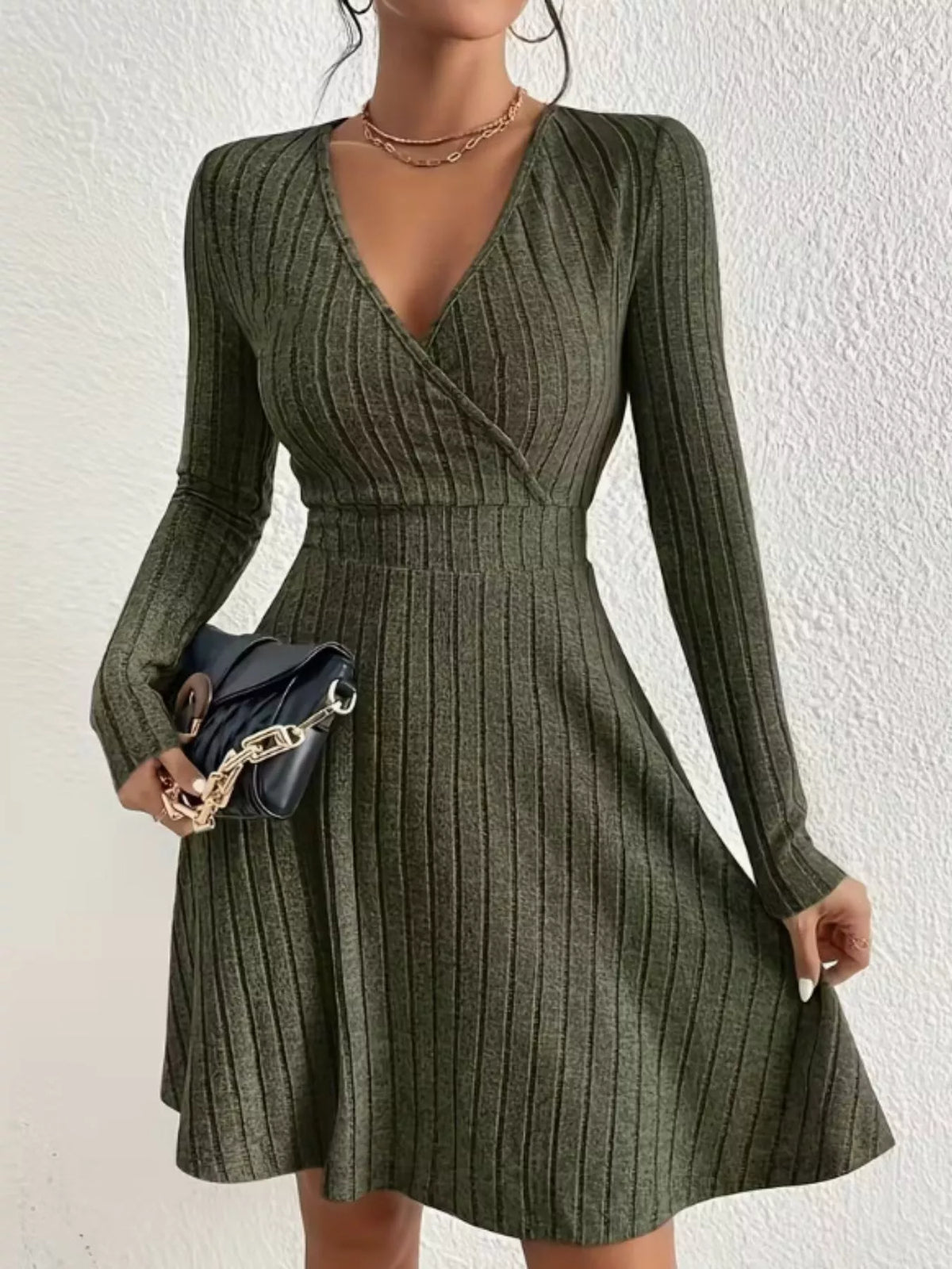 Ribbed Knit Wrap Mini Dress