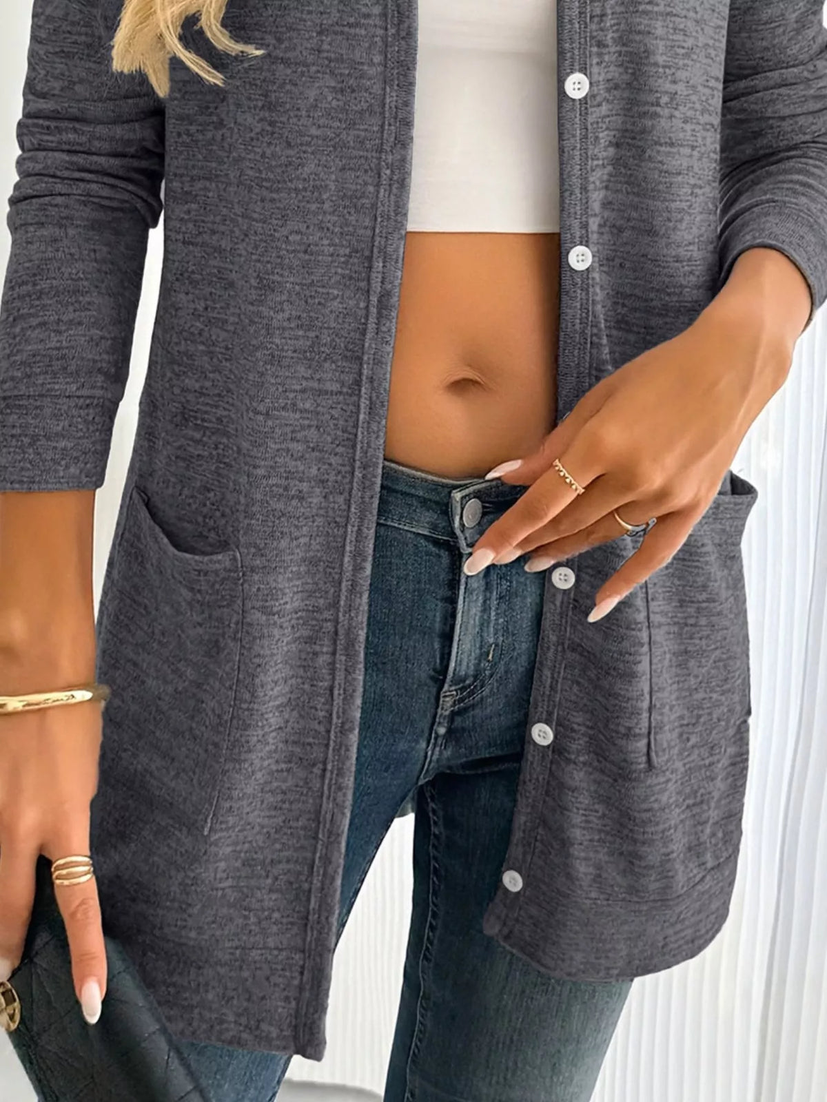 Open Front Longline Cardigan with Side Pockets