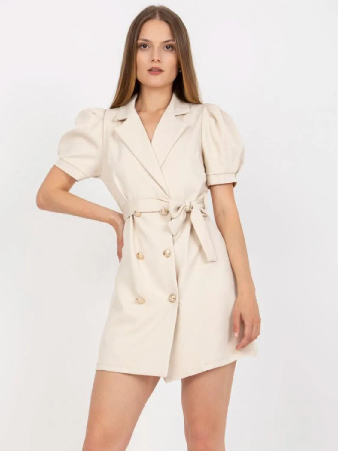 Tie Waist Short Sleeve Blazer Dress - Ladyez