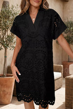 Eyelet Trim Short Sleeve Dress