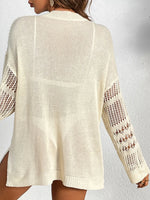 Cutout Notched Long Sleeve Cover-Up - Ladyez