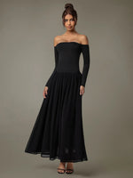 Off Shoulder Long Sleeve Maxi Dress