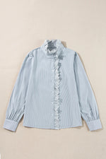 Lace Detail Striped Mock Neck Long Sleeve Shirt
