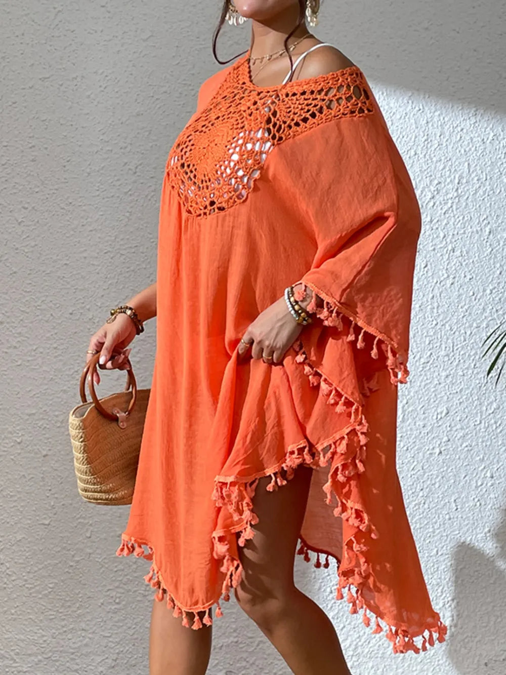 Tassel Cutout Scoop Neck Cover-Up Dress - Ladyez