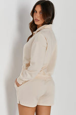 Half Button Sweatshirt and Shorts Active Set - Ladyez