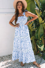 Floral Smocked Tied Straps A-Lined Tiered Dress