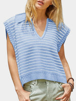 Mandy Collared Neck Striped Sweater Vest