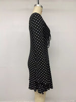 Polka Dot Lace Trimmed V-Neck Mini Dress