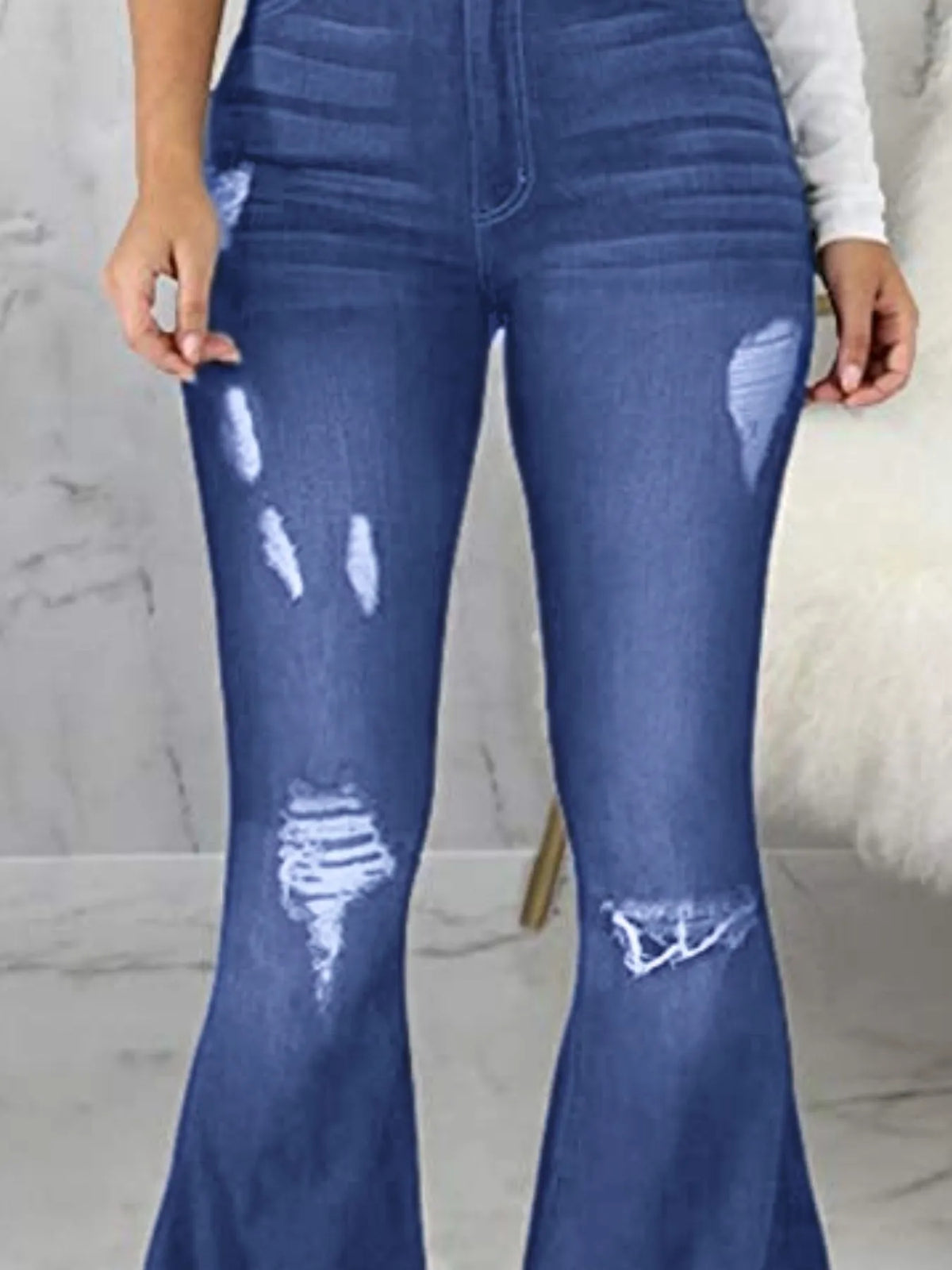 Full Size Distressed Raw Hem Flare Jeans Plus Size - Ladyez