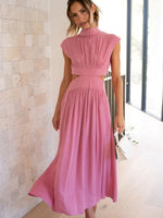 Cutout Mock Neck Sleeveless Ruched Dress - Ladyez