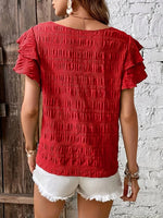 Round Neck Ruffled Short Sleeve Top