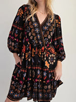Bohemian Floral Print Long Sleeve Mini Dress