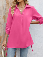 Drawstring Johnny Collared Three-Quarter Sleeve Top