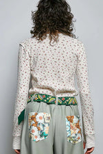 POL Ribbed Knit Floral Crew Neck Long Sleeve Top
