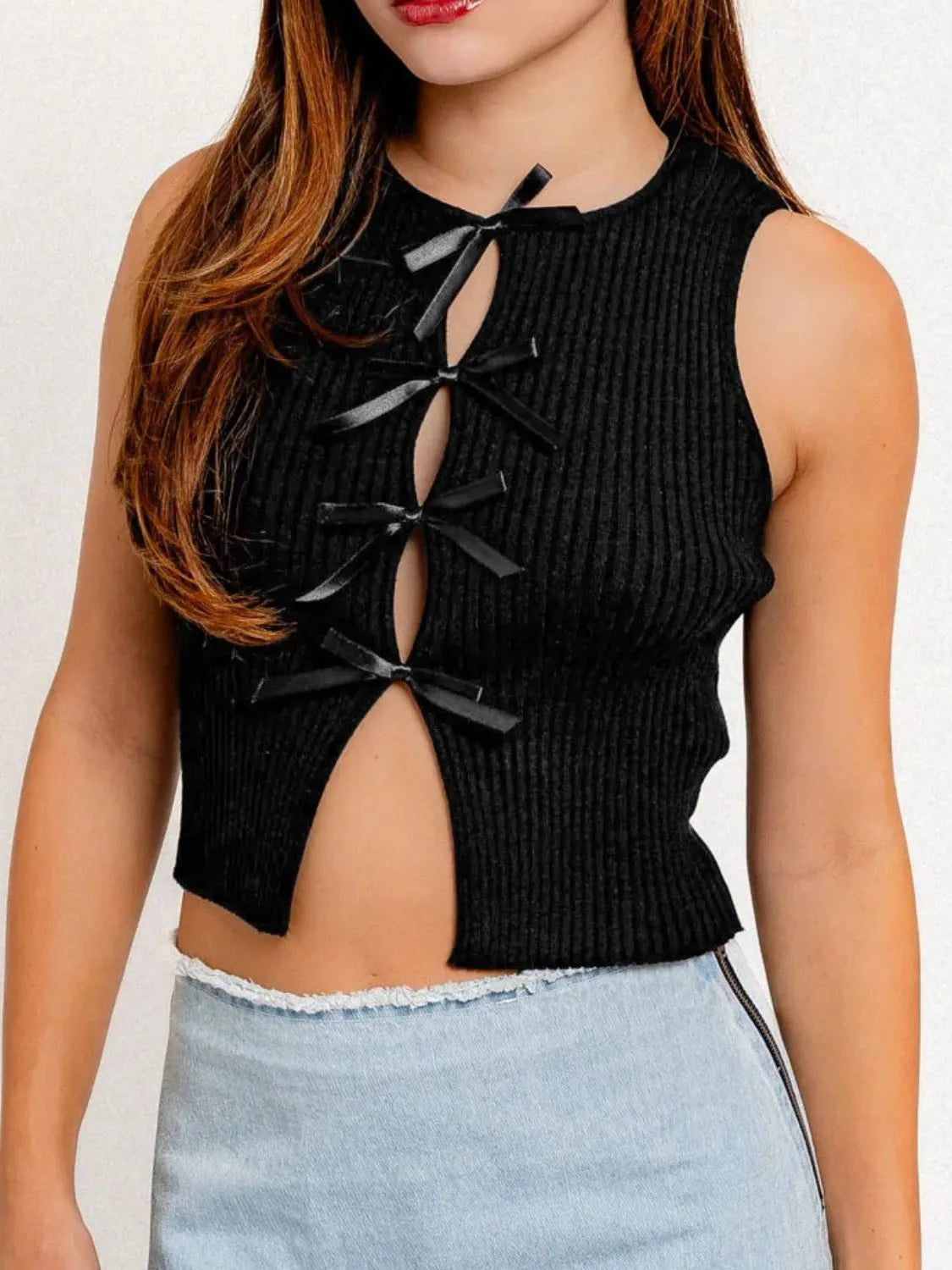 Bow Round Neck Cropped Tank