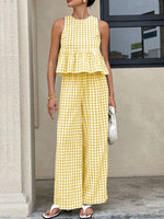 Gingham Sleeveless Top and Wide-Leg Pants Set