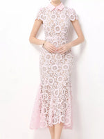 Lace Short Sleeve Midi Dress