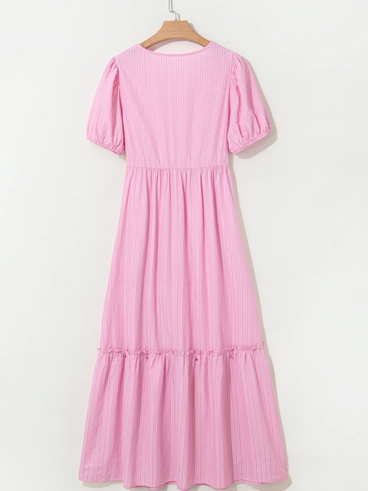 Striped Puff Sleeve V-Neck Maxi Dress - Ladyez