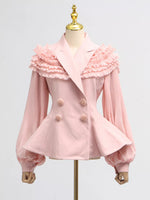 Frill Lapel Collar Top and Pleated Skirt Set