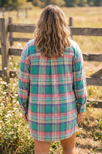Plus Size Plaid Button-Up Shift Long Sleeve Dress