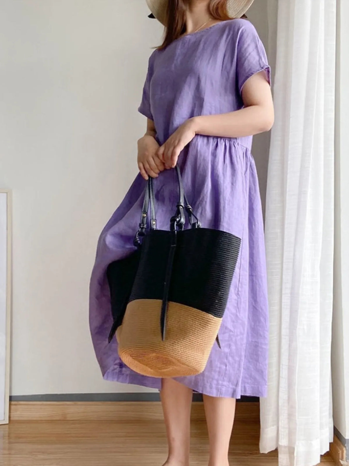 Full Size Casual Round Neck Midi Dress Plus Size - Ladyez