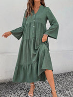 Ruffle Hem Button Front Tiered Dress