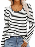 Striped Round Neck Long Sleeve T-Shirt - Ladyez