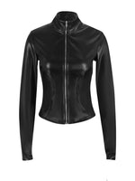 Zip Up Long Sleeve Leather Jacket