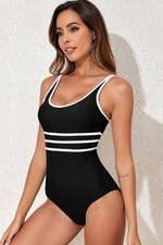 Contrast Trim Scoop Neck One-Piece Swimwear - Ladyez